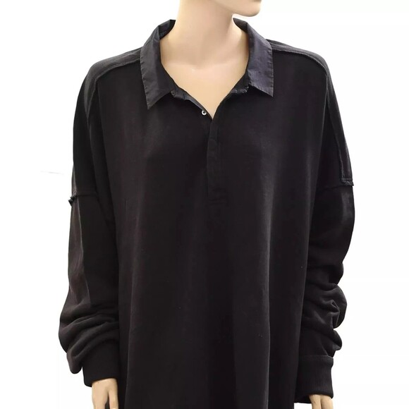 Free People Olivia Sweatshirt Top Collared Oversized Black Pullover S NWT 274440 - Picture 6 of 9